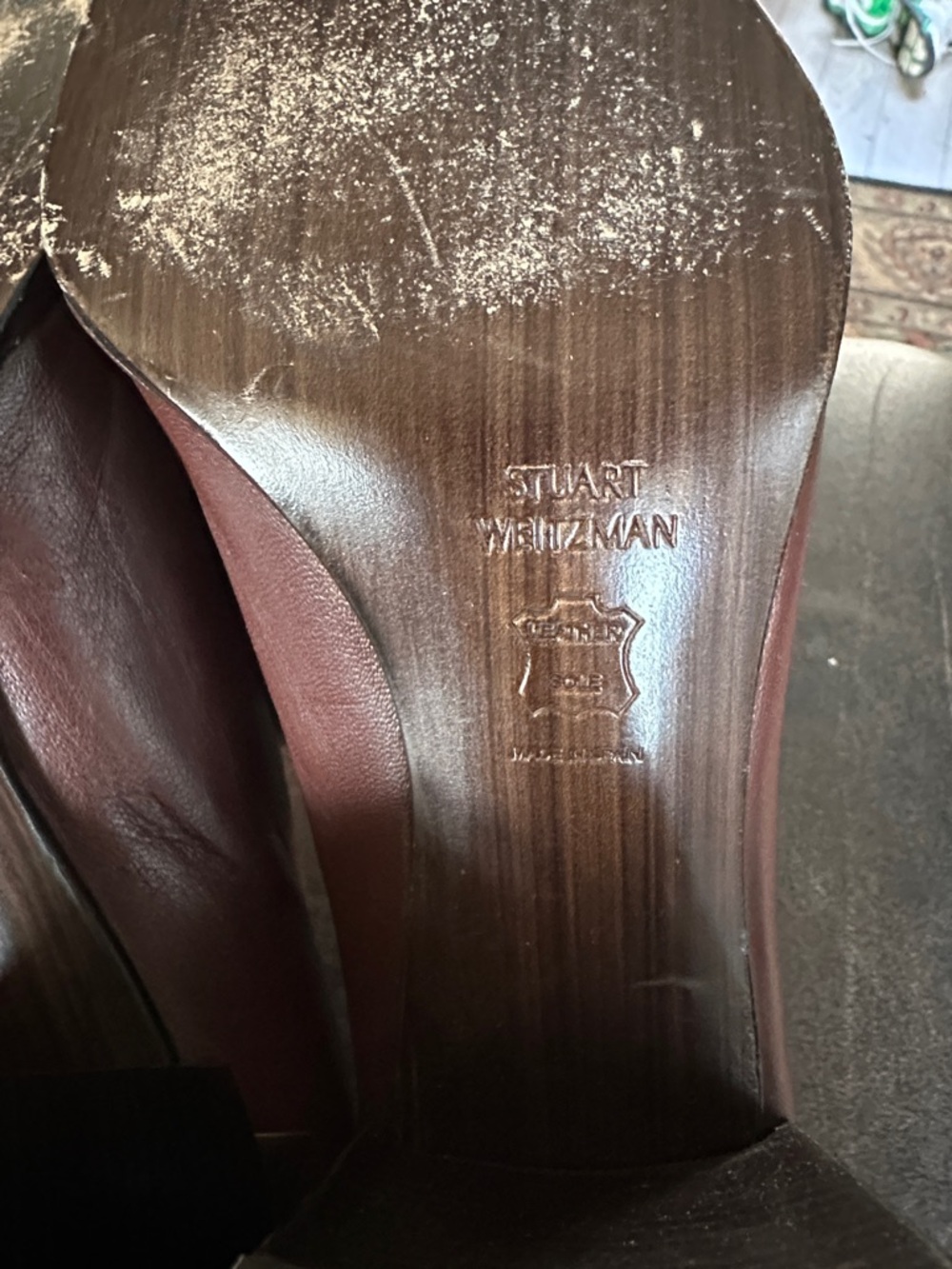 Stuart Weitzman Dark Brown Leather Block Heel Pumps with Gold Accent - Picture 7 of 11